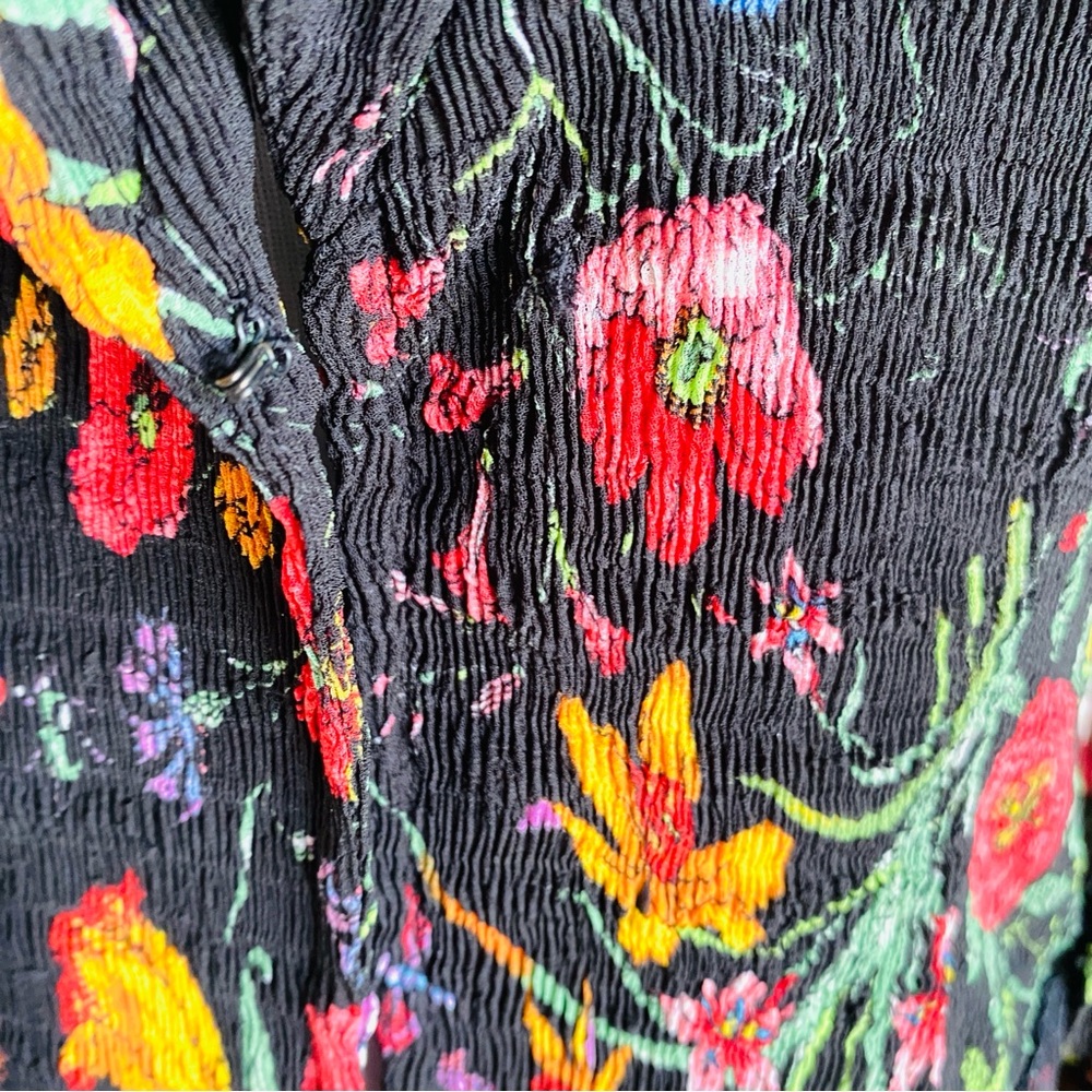 VINTAGE Jacket Blazer Alberto Makali Black Floral Large Boho WhimsyGoth Artsy - Picture 12 of 16
